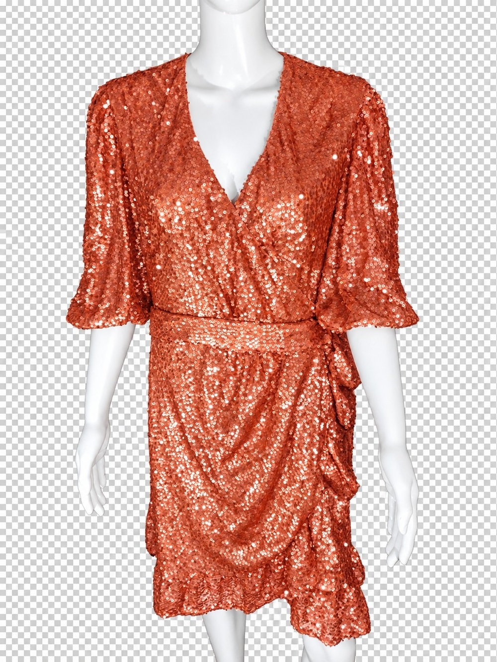Nicole Miller Size Medium Copper/Peach Sequin Wrap Ruffle Dress 🔥🔥🔥🔥